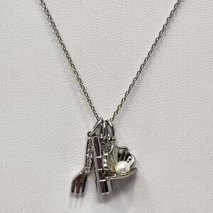 Disney Origami Owl Ariel Trio Charm Pendant Chain Necklace Silver Tone CZ Stone